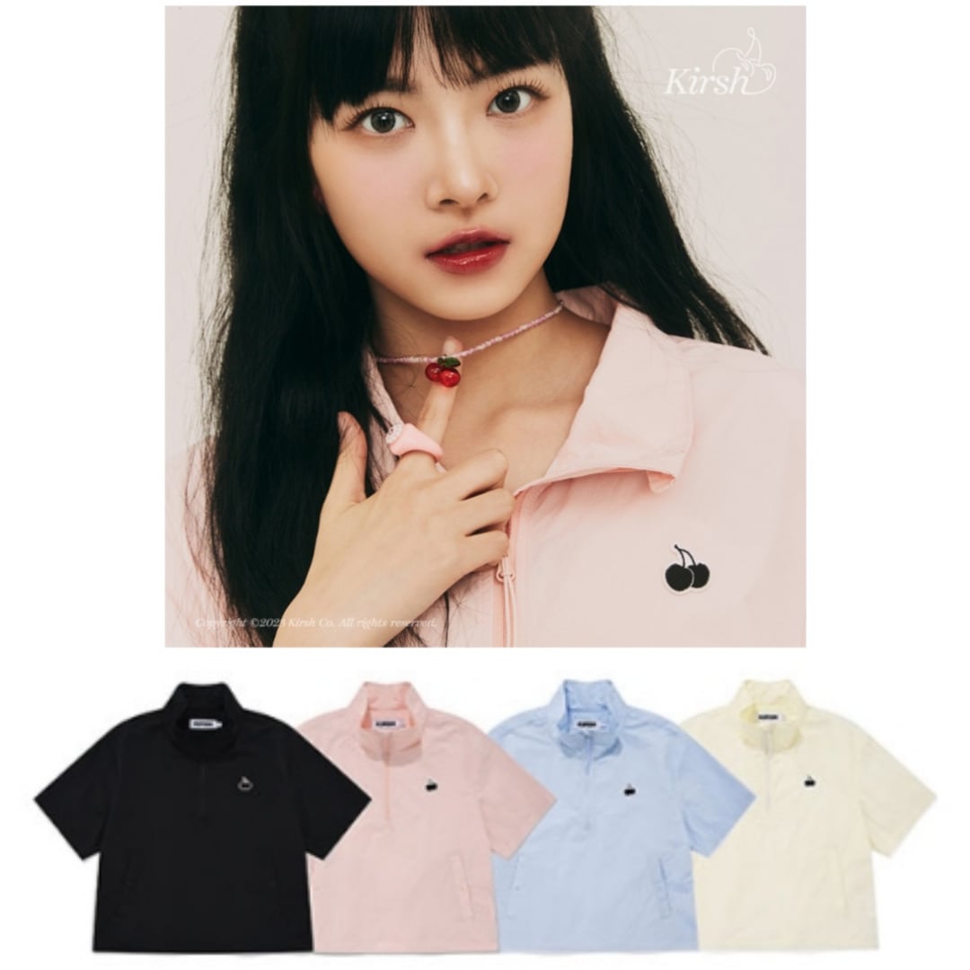 【KIRSH】【限定Le sserafimウンチェトレカ付き】23SS半袖ハーフジップアップパーカーMONO CHERRY WOVEN HALF PULLOVER