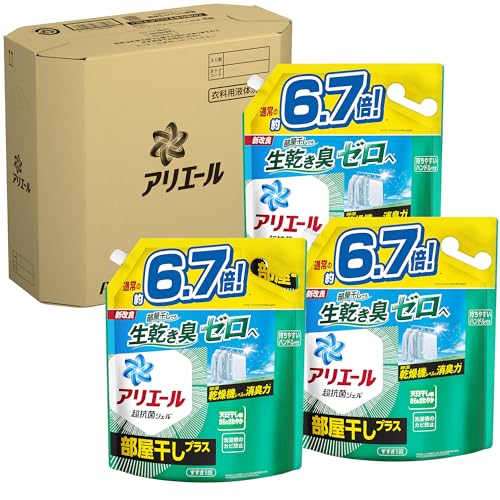 [ケース販売] [大容量] アリエール 部屋干しプラス 洗濯洗剤 液体 詰め替え 約6.7倍x3袋 除湿乾燥機レベルで生乾き消臭