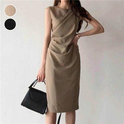 ワンピース レディース ノースリーブ 春 夏 膝丈 ドレス シンプル 無地 着痩せ きれいめ マキシ丈ワンピース 20代 30代 40代 50代 大きいサイズ 大人女子 OL 日常 上品 通勤 オフィ