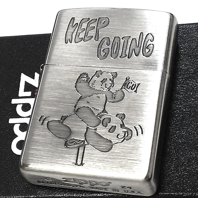 ZIPPO ライター パンダ アニマル ジッポ 動物 KEEP GOING かわいい メッセージ入り シルバー 可愛い おしゃれ レディース メンズ プレゼント ギフト