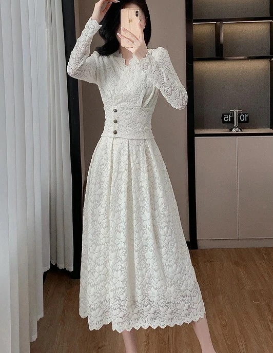 【高品質の製品】最新モデル登場！新入荷！ロングワンピース フリル 長袖 レース お出かけ シンプル カジュアル デート レディース【大きいサイズ レディース 春夏 結婚式 きれいめ タイト フォーマル