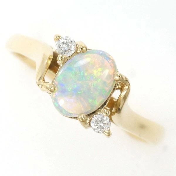 K14 14金 YG イエローゴールド リング 指輪 9.5号 オパール ダイヤ ジュエリー 中古