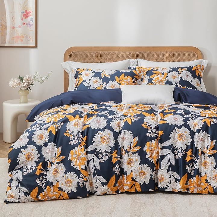 布団カバーセット 4点セット 通気性 60番手高密度織り オリジナル柄デザイン ベッドカバーセット おしゃれ 枕カバーx2 掛け布団カバーx1(Chrysara, セミダブル・SD)