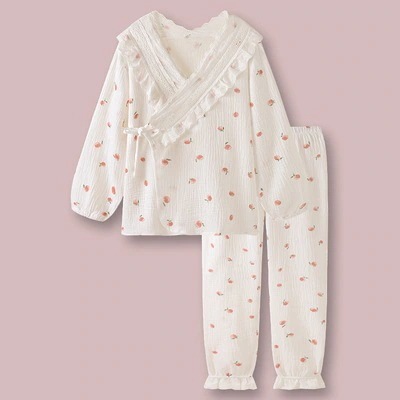 白桃の泡水日系甘着物の純綿ガーゼのパジャマ