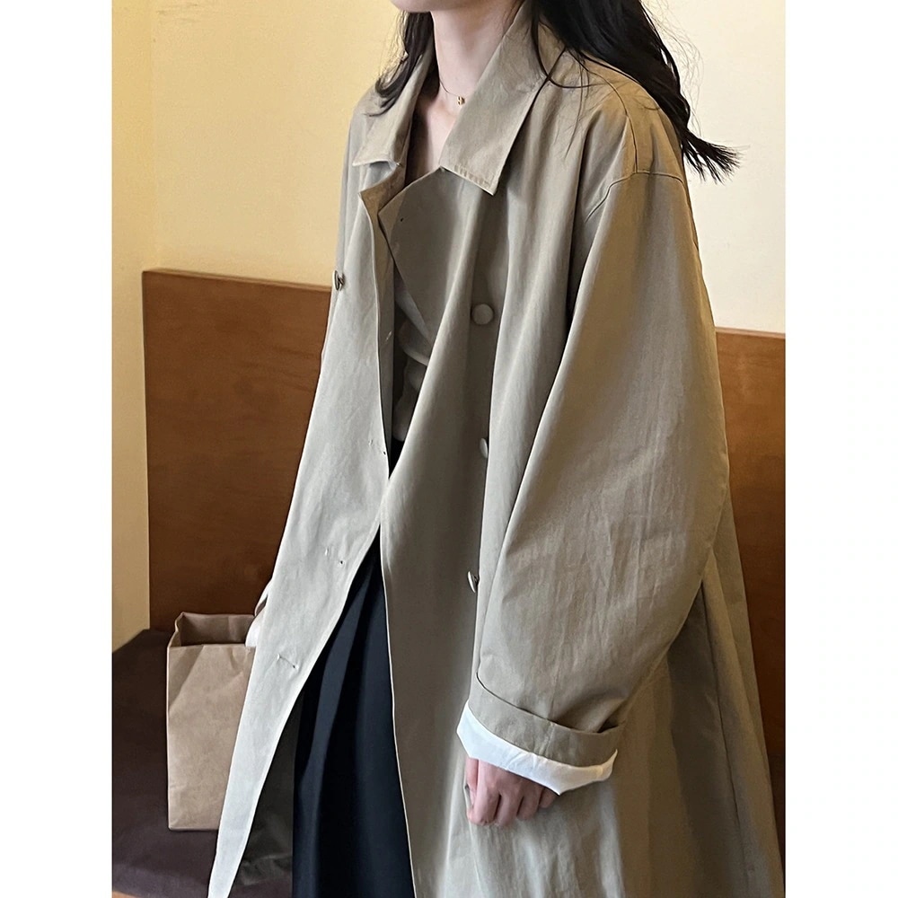 【急速出荷!】トレンチコート 韓国ソリッドカラーブレストトレンチコートロングセクションコートの女性の春の新しいモデル
