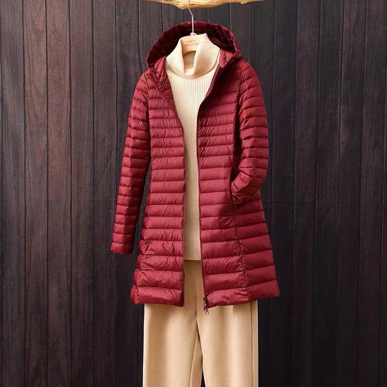 軽量ダウンジャケット レディース 2023春秋 ミドル丈90 ホワイトダックダウン 大きいサイズ プラスファットオーバーサイズジャケット