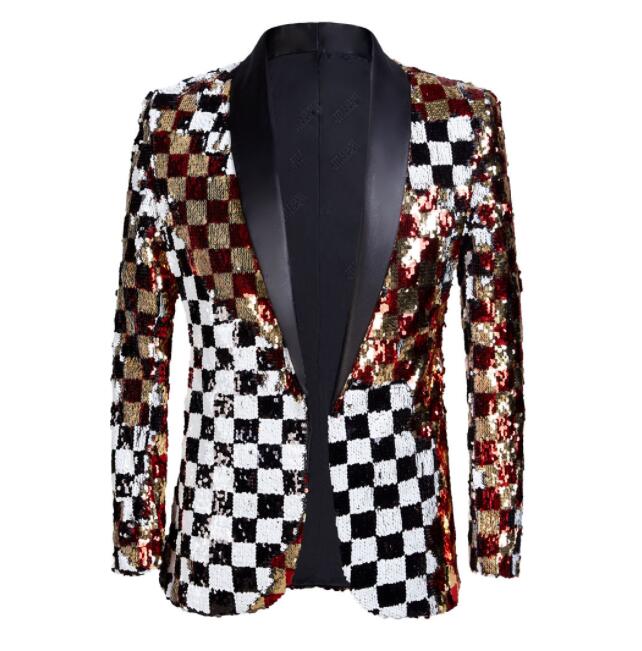 ステージ衣装 メンズ スパンコール ジャケット おしゃれ カラースパンコール 格子 レインボー 派手 舞台衣装 発表会 イベント 結婚式 余興 ダンス衣装 公演服 演出服 新年会 忘年会 カラオケ衣装