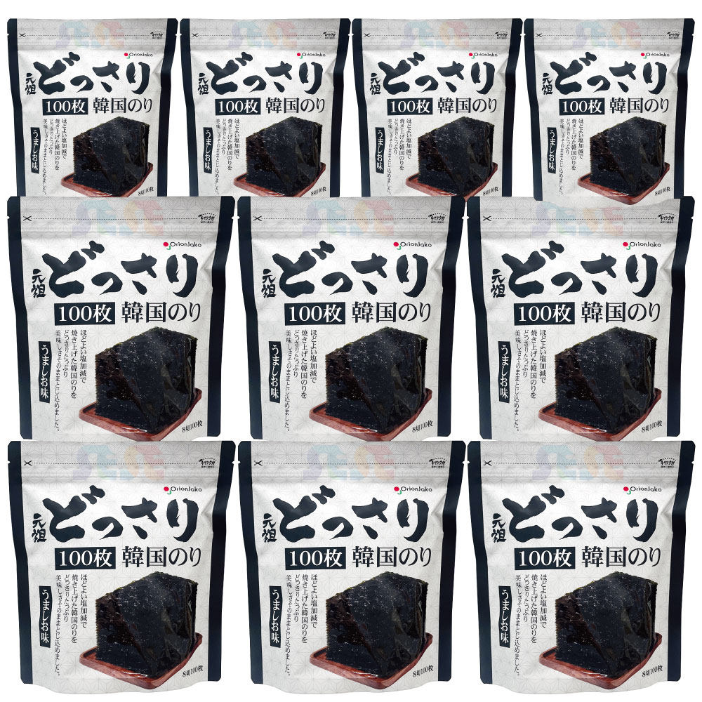 オリオンジャコー どっさり 韓国のり 10袋セット 100枚入 うましお味 / チャック付き袋 Orionjako