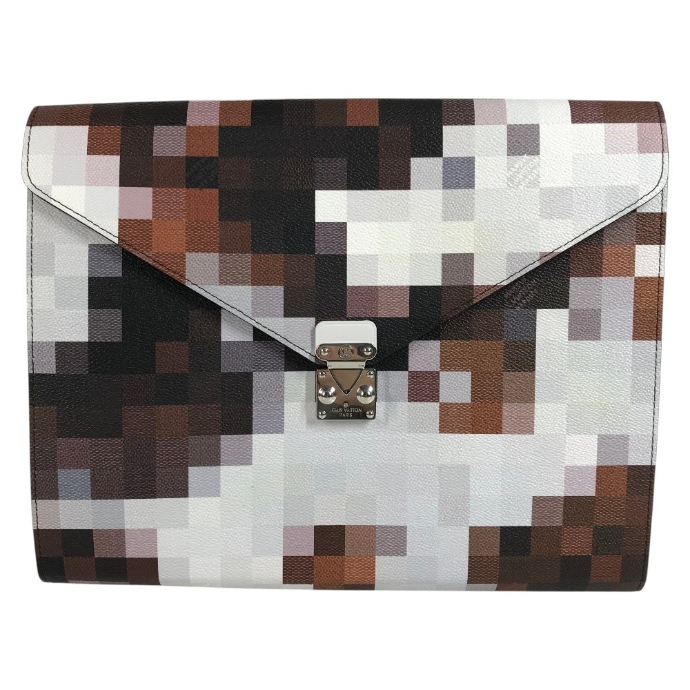 クラッチバッグ GI1137 フォルダーマーク カウモフラージュ ピクセル カバン バッグ セカンドバッグ ポーチ レザー ブラウン