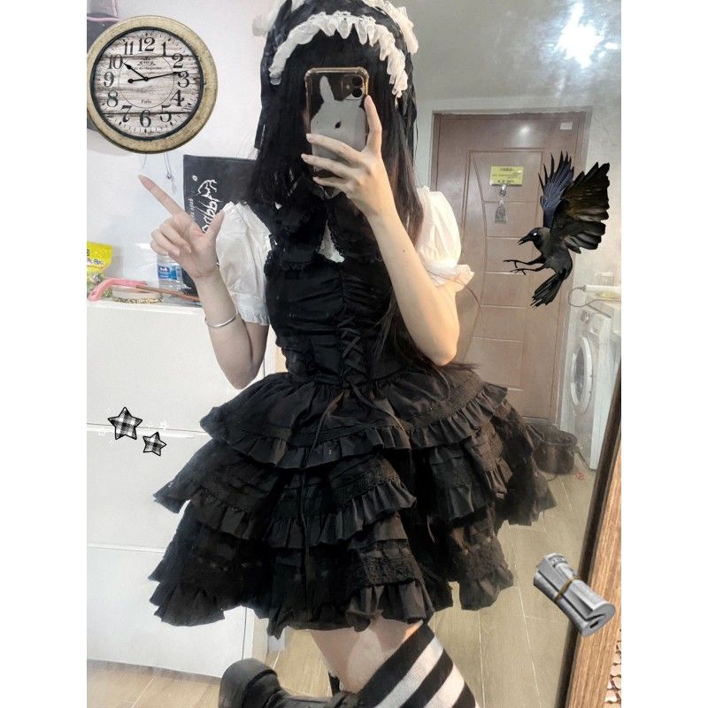 ロリータ韓国ブラウスレーススプライシングホルタードレススーツスカート女性 [コスプレ]