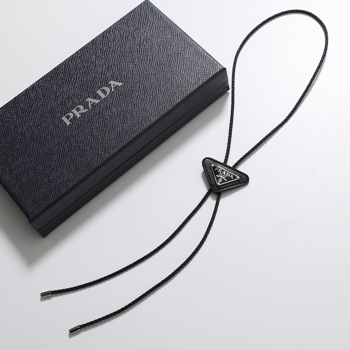 PRADA プラダ ボロタイ 2IC129 038 メンズ トライアングルロゴ レザー ネクタイ ループタイ F0002/NERO