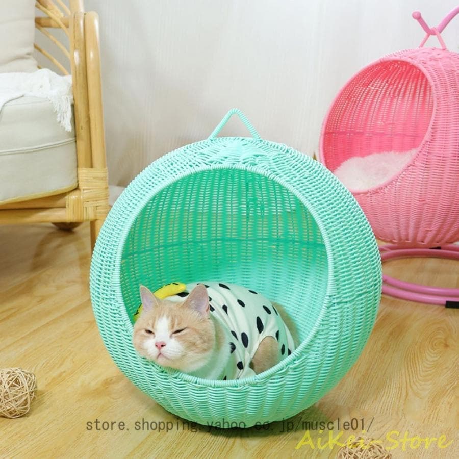 猫小屋スイング キャット 【1～3日で出荷】猫ちぐら 休憩所 ドーム型 猫 ハウス 編み籠 寝台 ハウス お洒落 ペットベッド 通気性 猫ハンギング 通年利用 籐