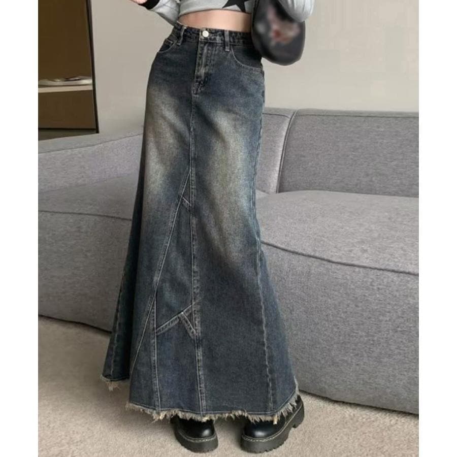 大人気！ マキシスカート レディース デニムロングスカート バックスリット 韓国ファッション ロングスカート