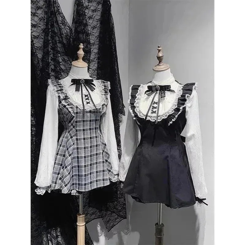 3日出荷 グレーチェック ロリータワンピースセットデート 春服 レディース