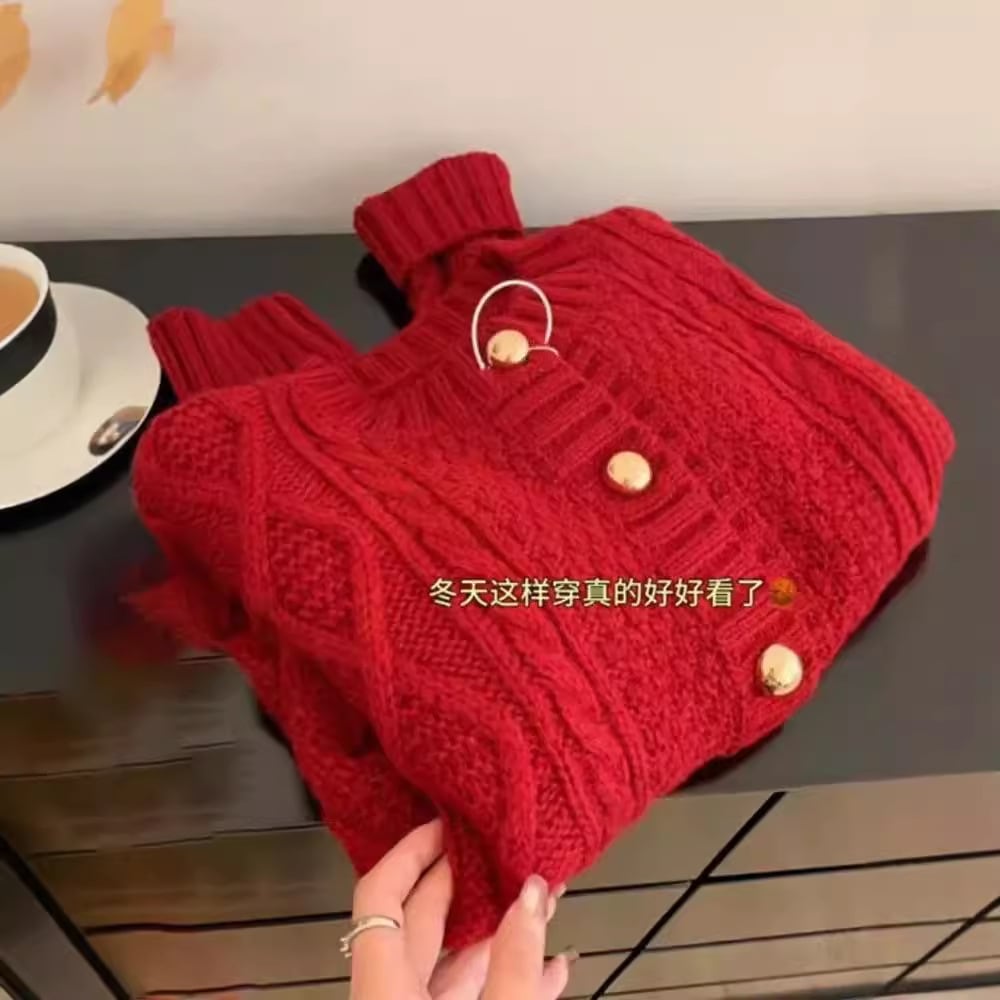 優しい気質クリスマスレッドツイストセーターカーディガン秋冬暖かく快適なスリムセータージャケット女性用