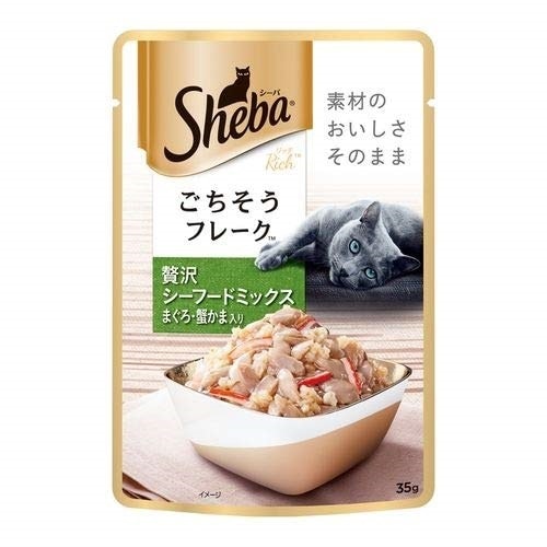 （まとめ買い）マースジャパン シーバ リッチ ごちそうフレーク 贅沢シーフードミックス まぐろ/蟹かま入り 35g 猫用 [x48]