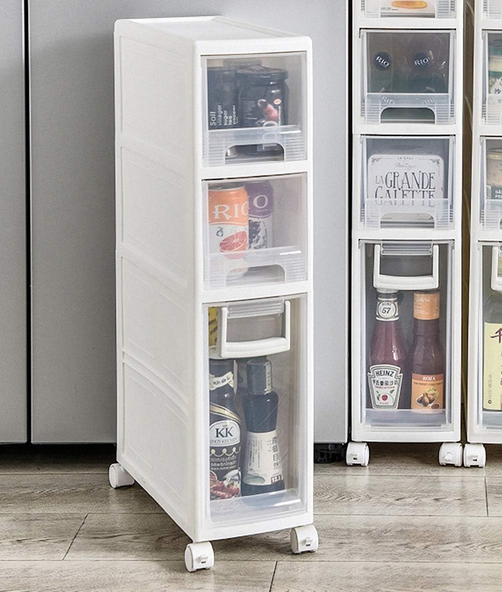 PFLife 隙間収納 16cm 完成品 隙間収納 引き出し スリムチェスト 収納ボックス 引き出し 洗面所 収納 脱衣所 収納 キッチンチェスト 3段 キャスター付き 幅16×奥行36×高さ66.5