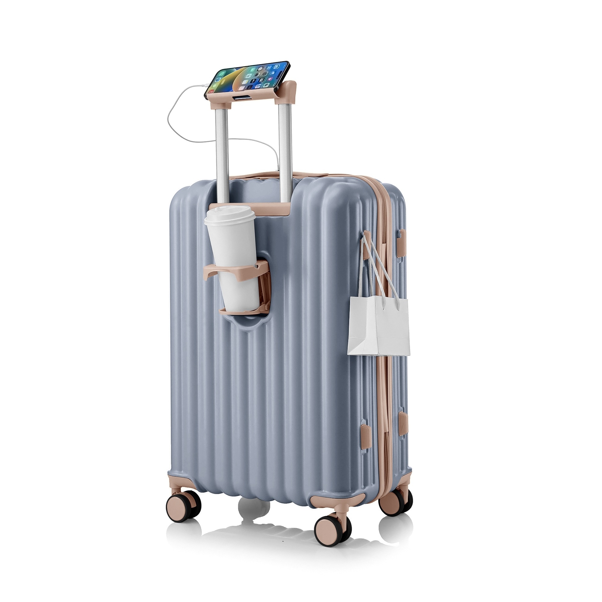 【当日出荷/566】スーツケース 機内持ち込み 軽量 キャリーバッグ Mサイズ USBポート付き ドリンクホルダー付 ダブルキャスター スムーズ 静音 静か かわいい おしゃれ 4日7日用 電車 お