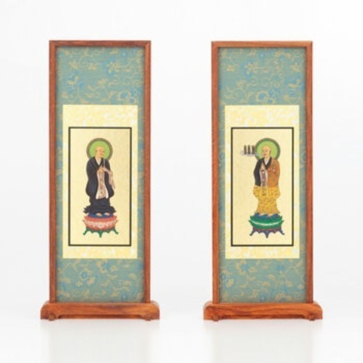 [倉庫管理]　スタンド掛軸 紫檀 あさぎ両脇 大