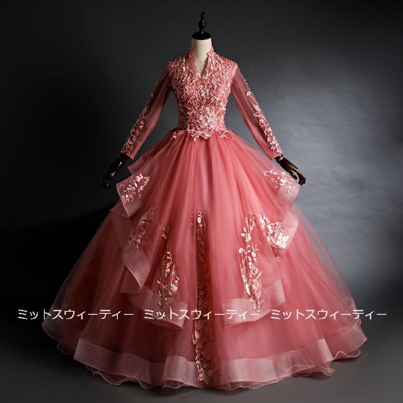 ウエディングドレス ロングドレス 演奏会 長袖 カラードレス 結婚式 イブニングドレス 二次会 フォ