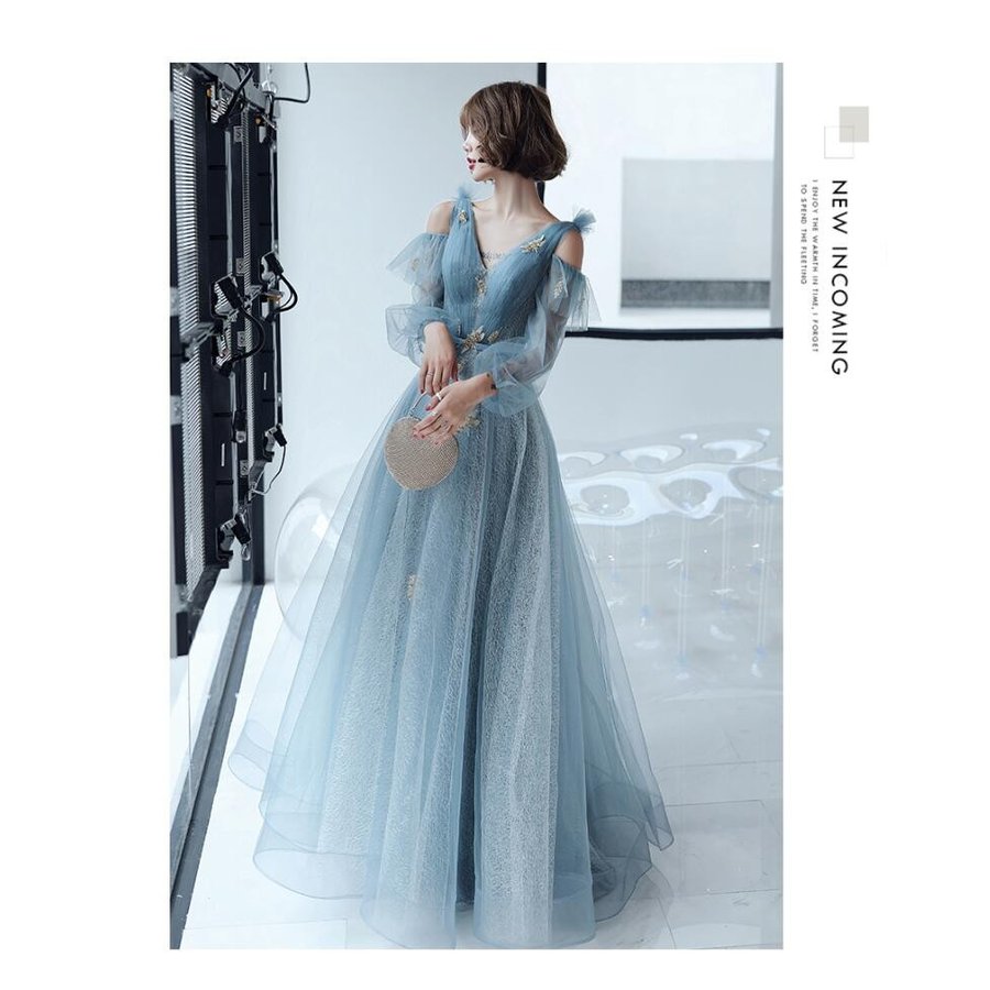 ウエディングドレス 袖ありワンピ ロングドレス パーティードレス 結婚式 10代 20代 30代40