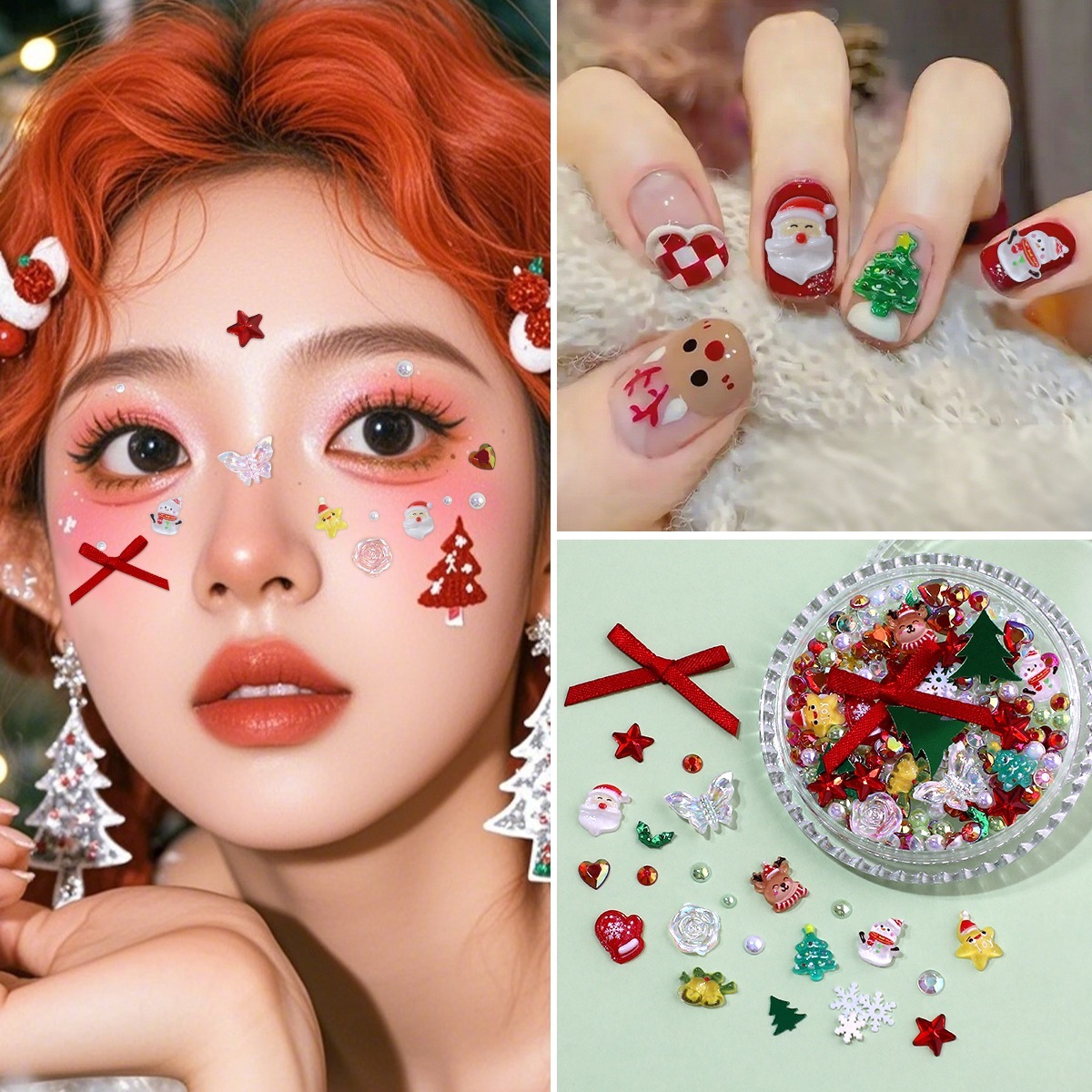 【1点ご購入 で10点プレゼントいたします】可愛くておしゃれなクリスマスシリーズクリスマスツリーのクリスマス鹿ネイルアクセサリー