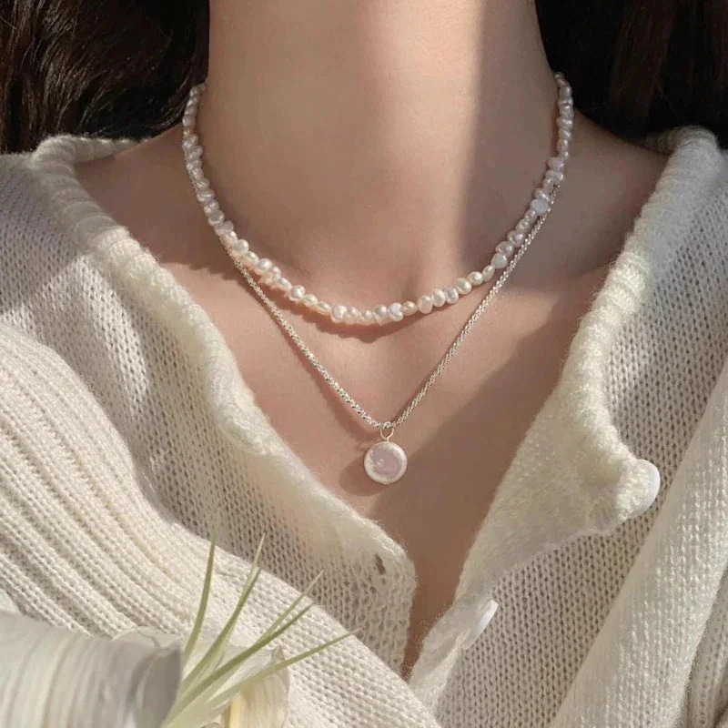 【急速出荷!】バロックパール ネックレス レディース パールネックレス 二重 小粒 淡水 金属アレルギー対応 長さ調節可能 かわい プラチナ シンプル 人気 誕生日 母の日 贈り物 女性 彼女 ギフト
