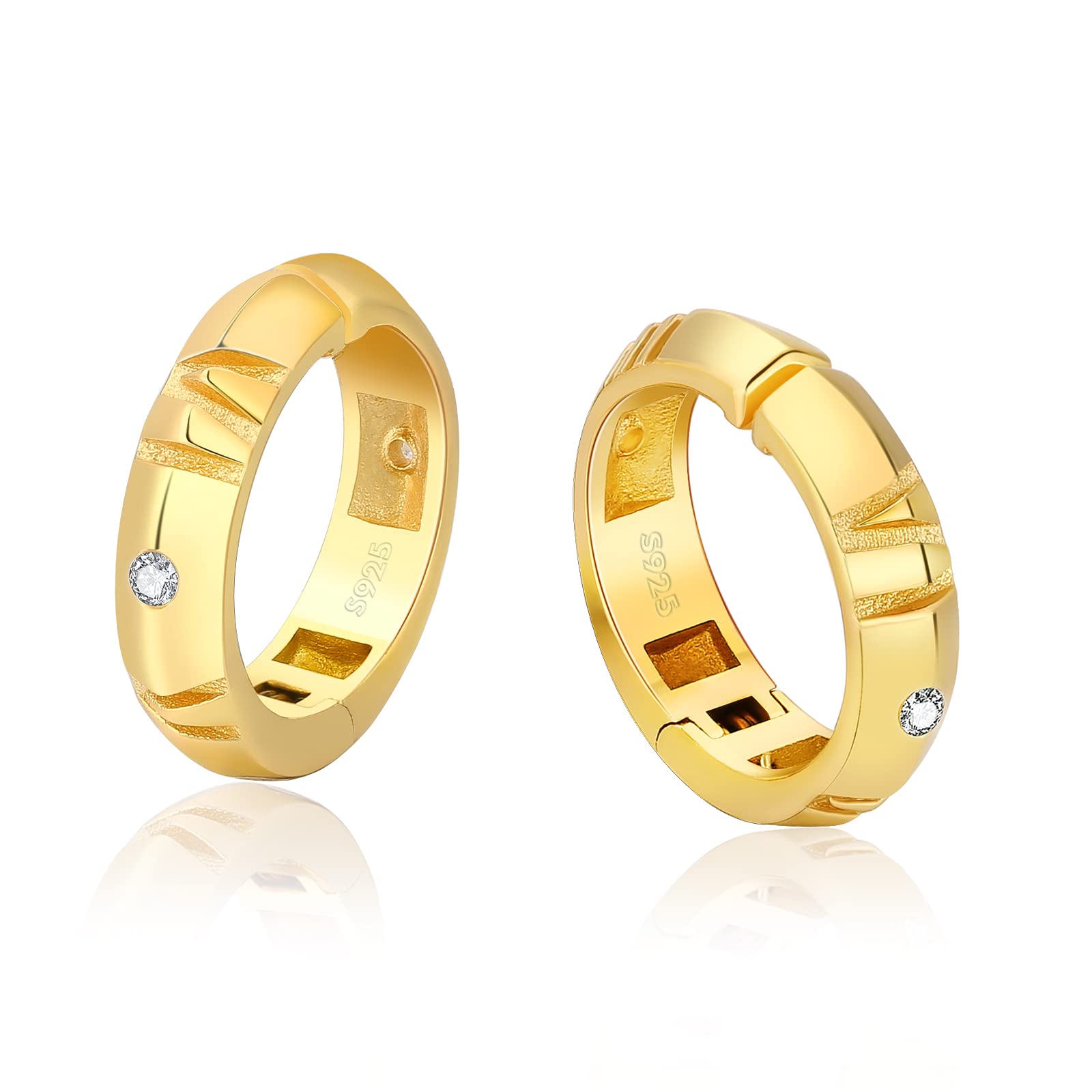 KRKC&CO イヤリング メンズ フェイクピアス シルバー925 イヤーカフ 幅15mm ブラック フープイヤリング ノンホールピアス 両耳 黒 ローマ数字 シンプル 金属アレルギー対応 人気 (b