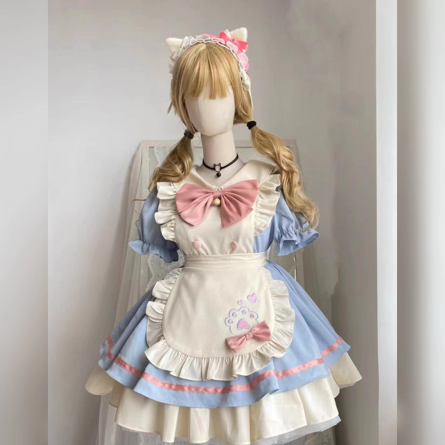 【1点ご購入 で10点プレゼントいたします】可愛いロリータメイドコスプレ服リボンメイドロリータ甘系セット