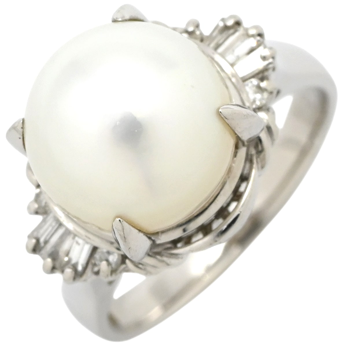 リング 指輪 白蝶パール ダイヤリング プラチナシルバー 1粒 1P プラチナ900 11.5号【中古】