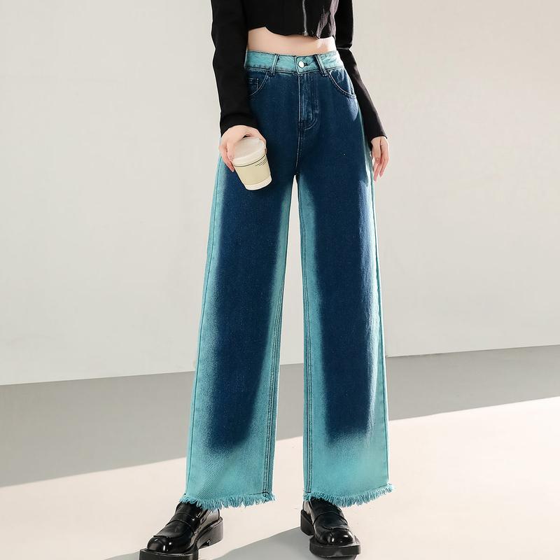 デニムパンツ レディース ボトムス ジーンズ 切りっぱなし 春夏 カジュアル ファッション ストレート ブルー