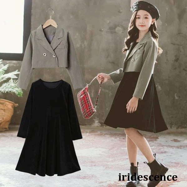 セットアップ フォーマル 入学式 卒業式 入園式 発表会 七五三 受験用 女の子 春服 スーツコート + ワンピース 韓国子供服 キッズ 2点セット 無地 オシャレ2（個）ごとに11 O