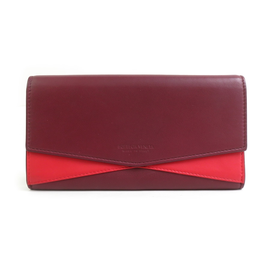 ボッテガヴェネタ BOTTEGAVENETA 長財布 レザー レッド×ボルドー ユニセックス h31343a