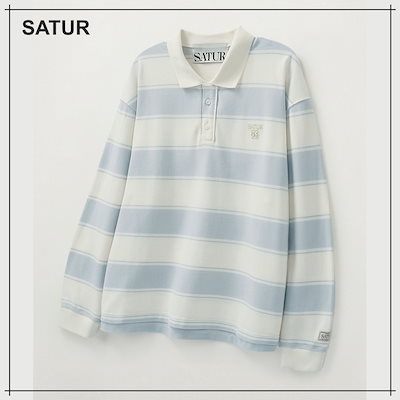【SATUR】 Rugby Stripe Pique Long Sleeve Sky Blue 正規品