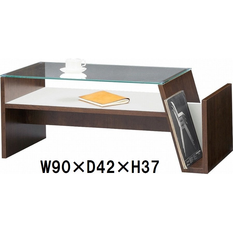 MOC-01BRローテーブル木製センターガラスコーヒーテーブルマガジンラック本棚ブックスタンドH37