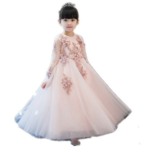 ロングドレス　子供ドレス　花柄　ピンク　フォーマル　ワンピース　キッズ服 子供服 女の子 ワンピース 子ども　発表会　七五三　演出舞台　結婚式　卒業園　入園式 ピアノ　80-160CM 1539