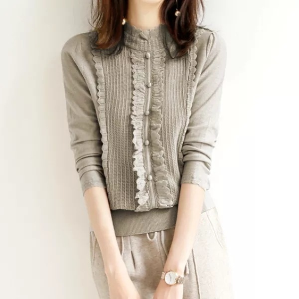 【人気沸騰】 大人かわいい 切り替え デザイン 長袖 ニット セーター カットソー