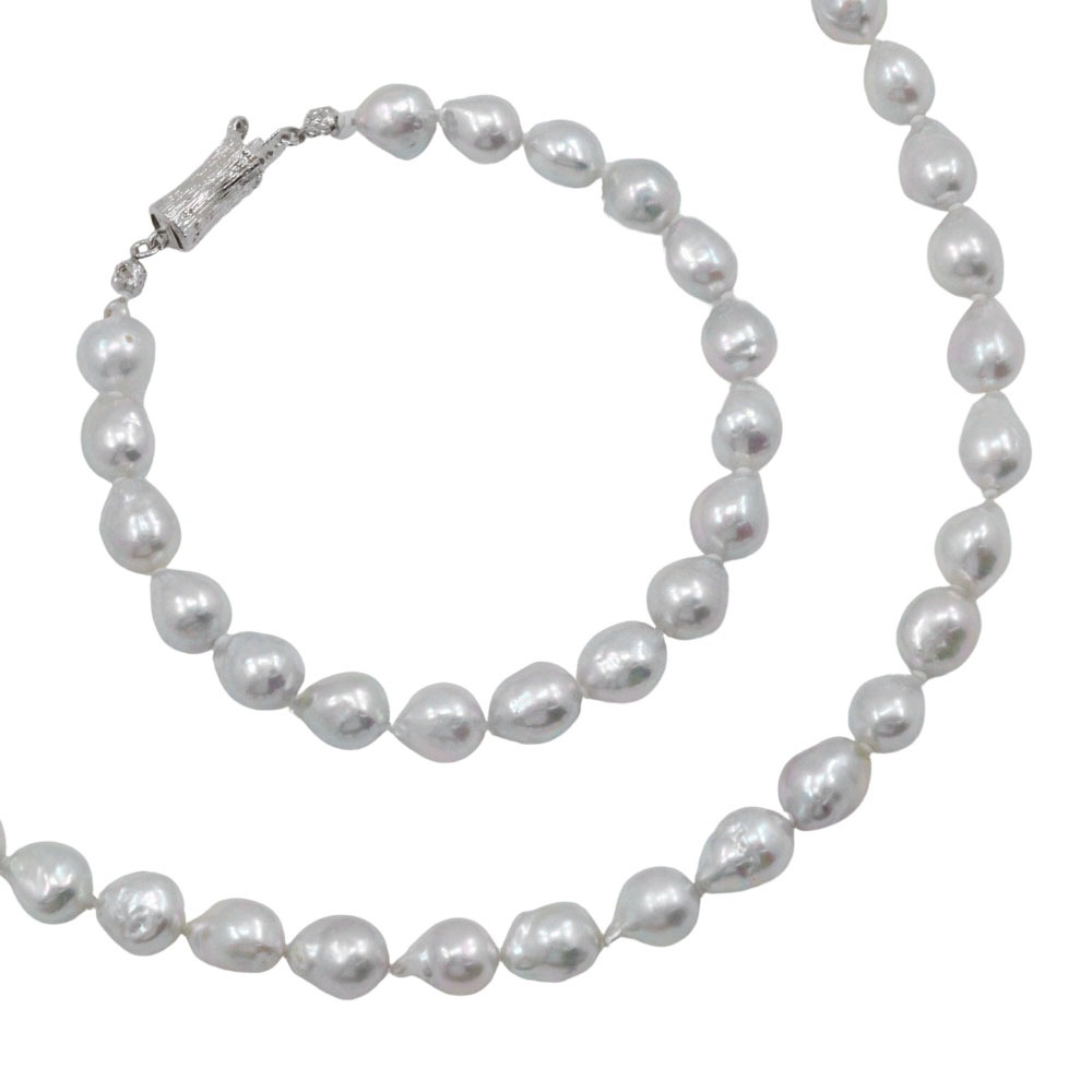 ブレスレットセット バロックパール ネックレス 7.4～8.4ｍｍ シルバー925 真珠 約34.2g レディース 中古品 Aランク
