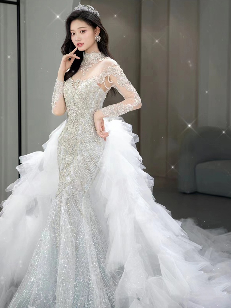 テールライトウェディングドレス花嫁2025メインヤーンハイエンドテクスチャプリンセスウェディングドレス