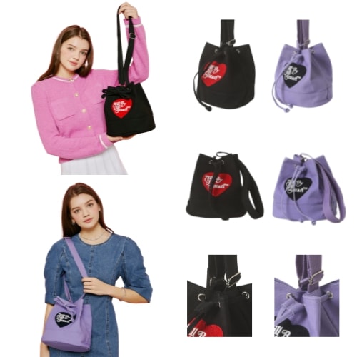 [ジルバイジルACC] [モモ] 2種 カラー ブラック/バイオレット 刺繍装飾 綿 バケットバッグ