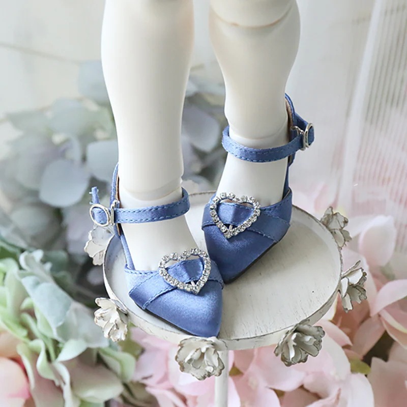 BJD 1/4 ドール靴 ハート飾りローヒール 黒色 グレー ブルー msd女の子サイズ球体関節人形用