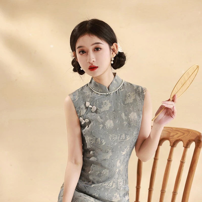 2024春夏改良チャイナドレスヤングスタイルノースリーブジャガードデイリーライトドレス