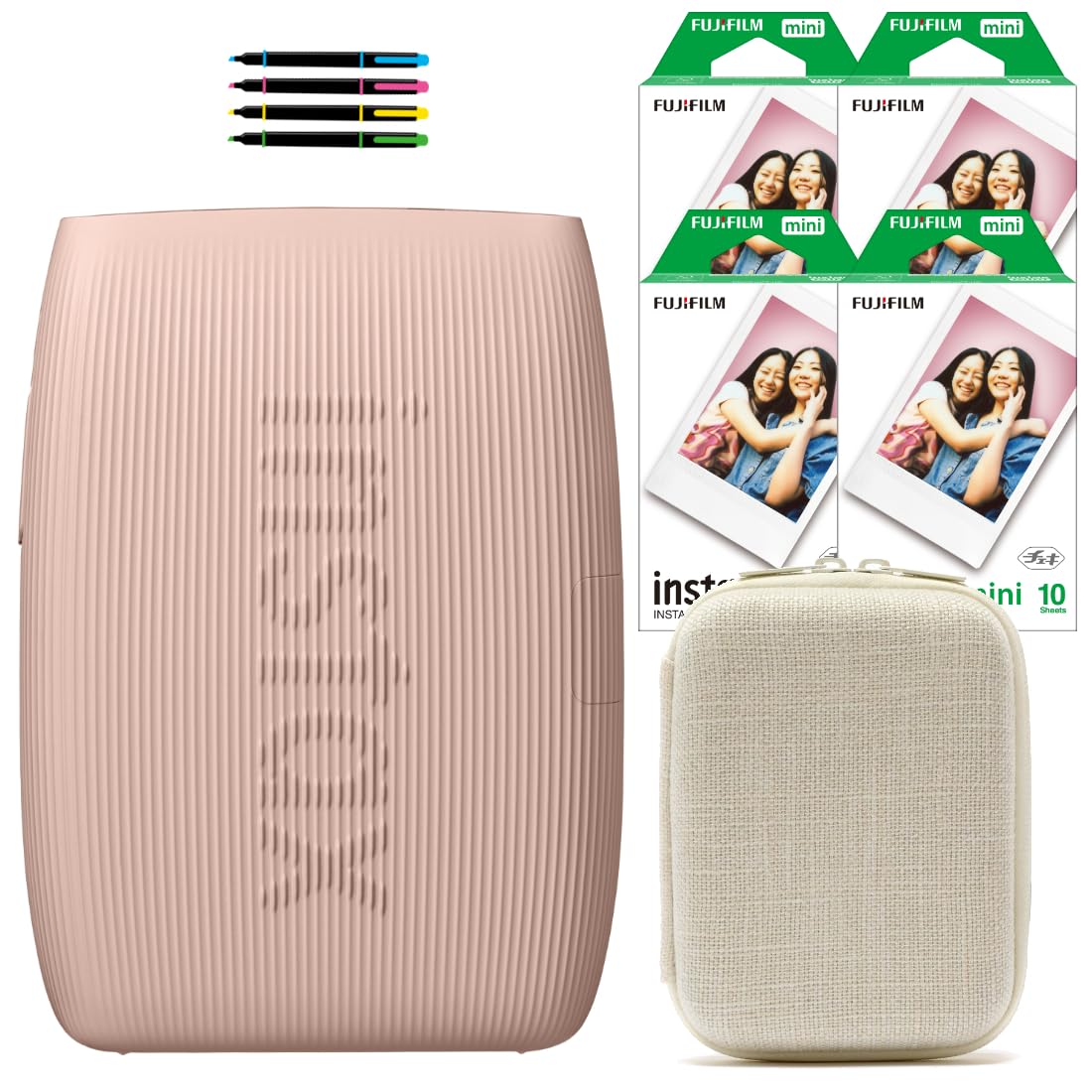 富士フイルム チェキ スマホプリンター instax mini Link3 ローズピンク＆ケース＆フィルム40枚＆デコペン(7点セット)