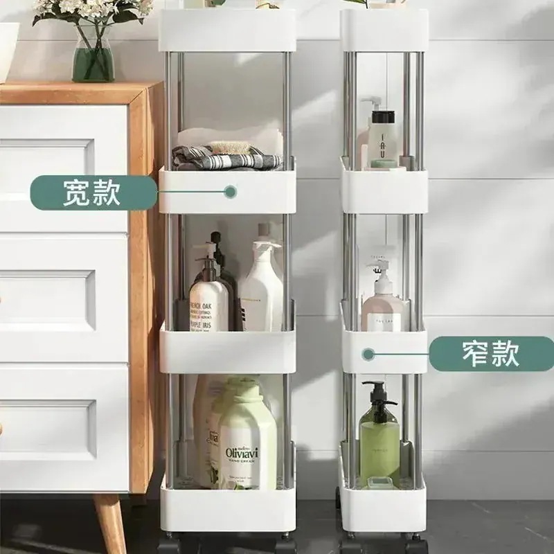 FF取り外し可能なポータブル収納ラック キッチン 床収納収納ラック 多層バス トイレ プラスチック棚 キャスター付き