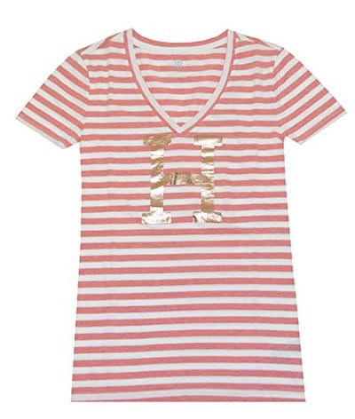 Tommy Hilfiger Women Classic Fit V-neck Big H Stripe Tee (XL, Pale red/White) Tommy Hilfiger Women Classic Fit V-neck Big H Stripe Tee (XL, Pale red/White)