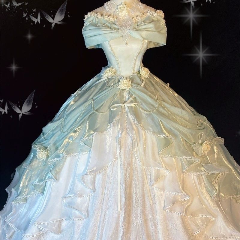 フラワーウェディングはゴージャスな重工業エレガントな妖精の精神ビッグフラワーウェディングロリータパレスロリータショートスタイル