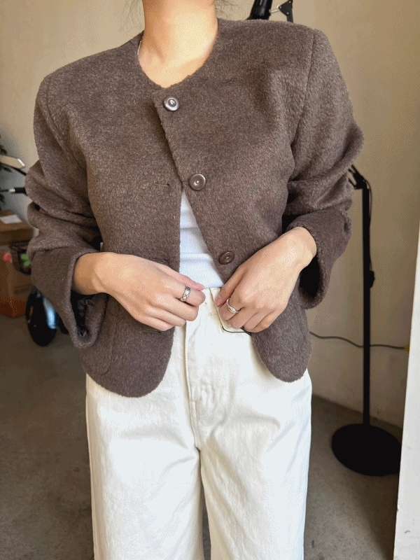 *韓国制作/ウール65 *ロビー ウール ノーカラージャケット 2color ゲストルック 出勤ルック オフィスルック