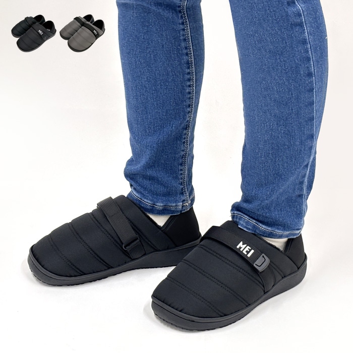 MEI メイ ベルト モックシューズ サンダル サボ 冬 疲れない レディース 暖かい 冬用 つっかけ きれいめ オフィス かかとあり 2way スリッポン バブーシュ クッション ボア つま先あり