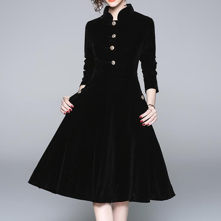 新作 秋冬 レディース 春夏 ワンピース ショート丈 ひざ上 袖あり 長袖 ハイネック Aライン