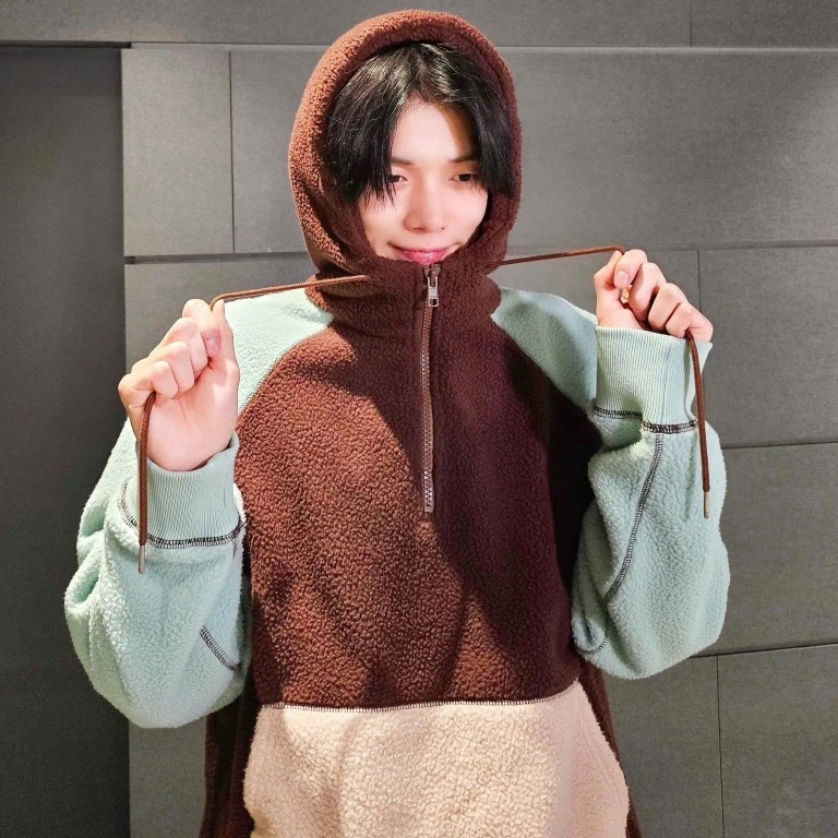 Txt Yeonjun カラーブロック ラグラン フリース スウェットシャツ ジャケット 男女兼用